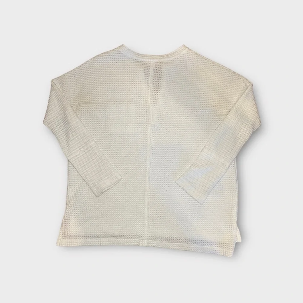 Pink Lily Waffle Knit Long Sleeve Oatmeal V-neck Top - Picture 6 of 8